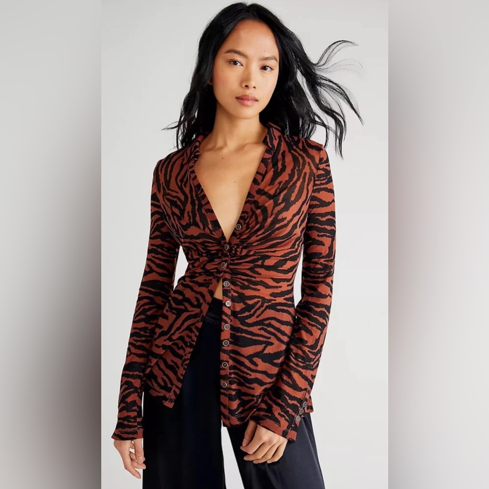Free People Lucky Shirtee tiger print size large